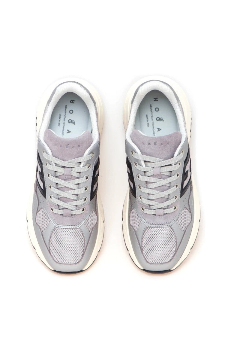 Hogan Silver Contrast H Panel Chunky Sole Leather-Blend Sneakers