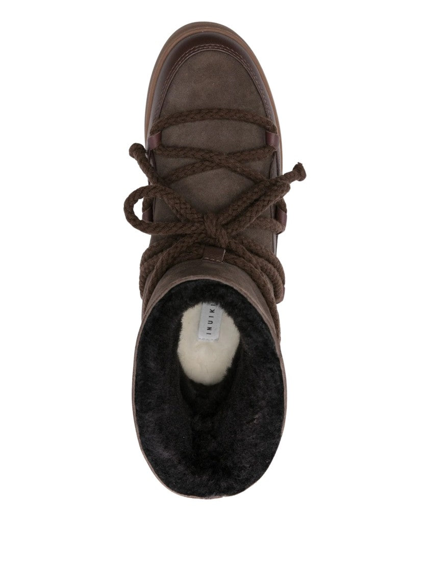 Inuikii Dark Brown Lace-Up Boots With Cozy Lamb Shearling Lining