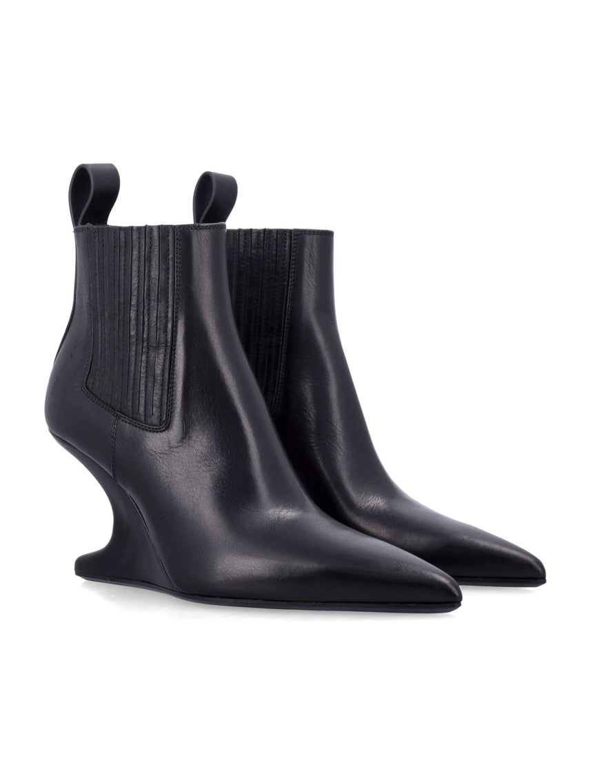 Rick Owens Ankle Sharp Black Washed Calf Leather Boots