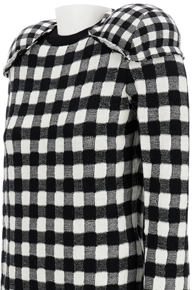 Comme Des Garçons Checkered Wool Sweater With Padded Shoulders And Textured Finish