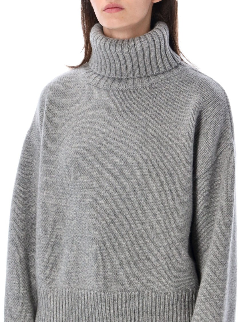 Extreme Cashmere Crop Xtra High Neck Ribbed Turtleneck Sweater