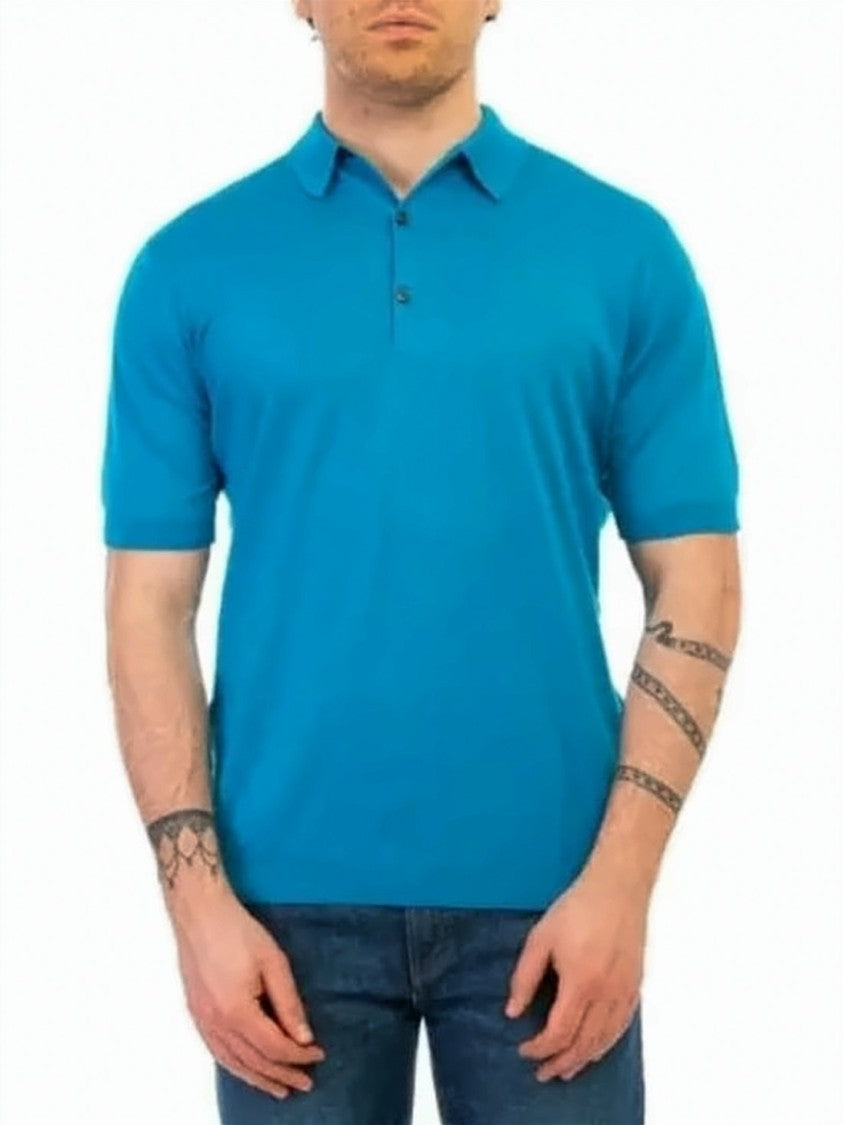John Smedley Vibrant Blue Cotton Polo Shirt With Classic Collar