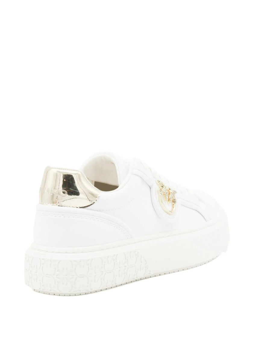 Pinko White Yoko 06 Metallic-Accent Leather Sneakers
