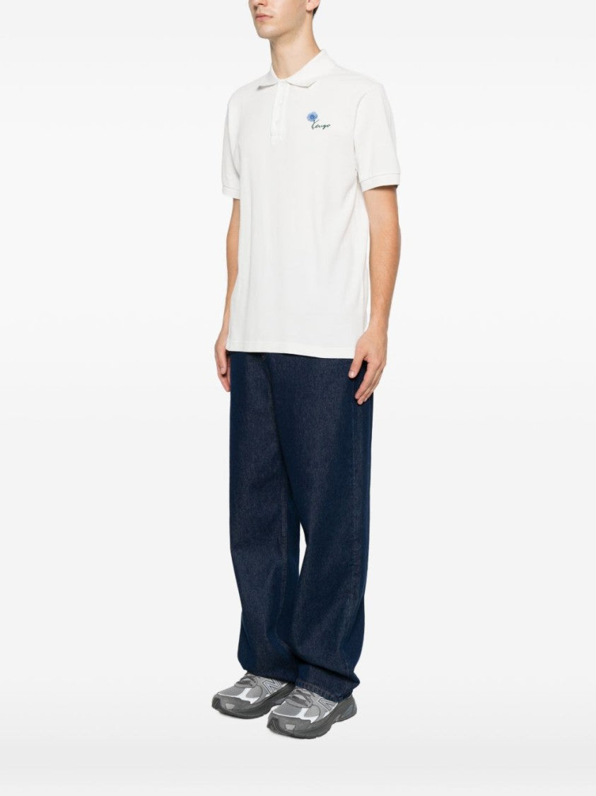 Kenzo Off-White Cotton Piqué Floral Polo