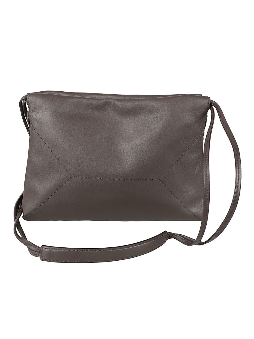 Brunello Cucinelli Rectangular Brown Leather Bag With Geometric Stitching