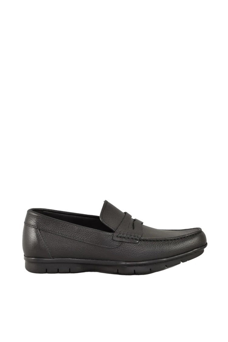 A.Testoni Men's Hammered Leather Loafer - Black