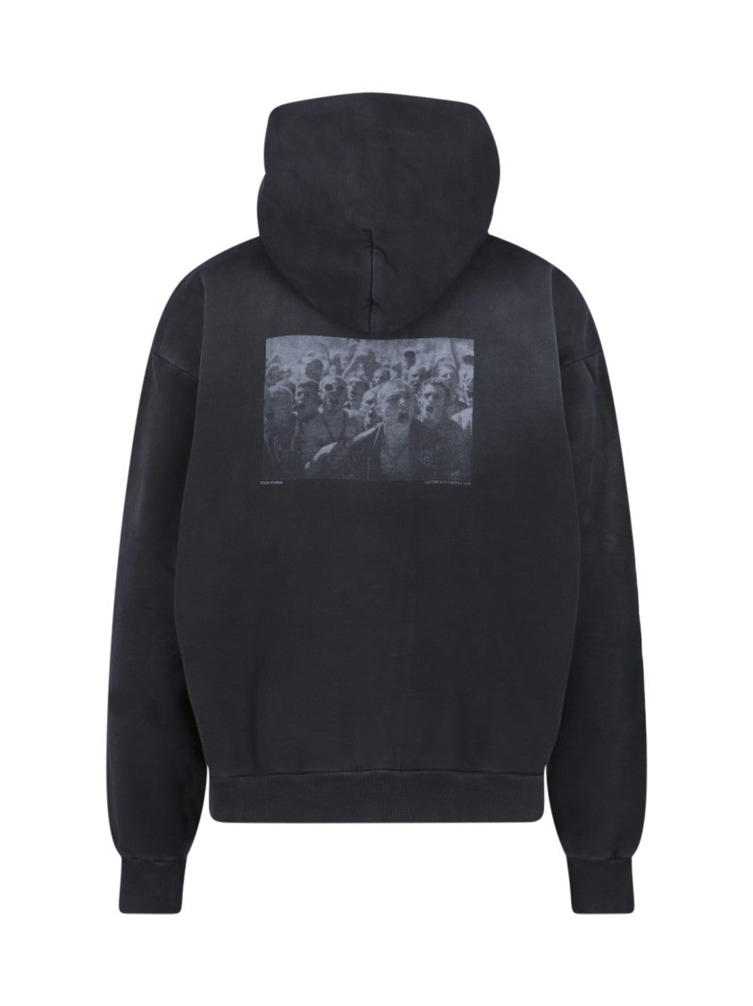 Cultura Logo Hoodie, In Black Cotton, Worsted Effect