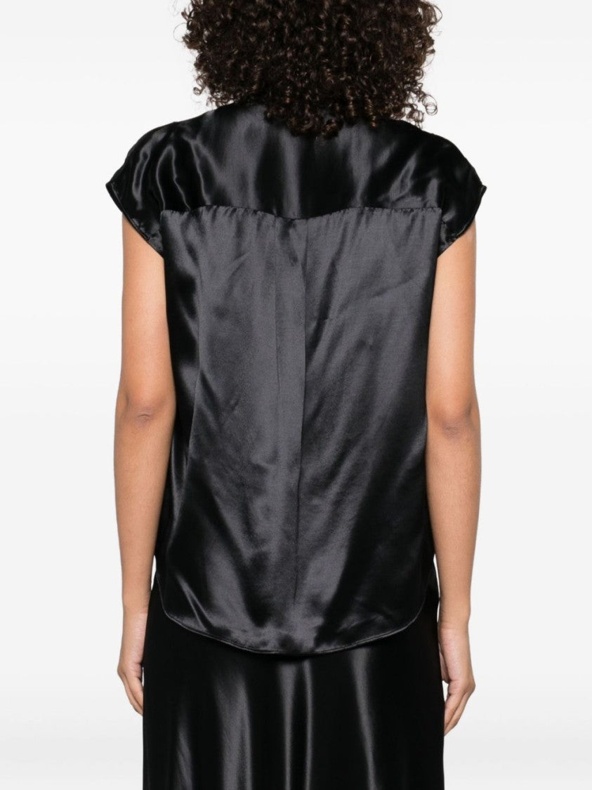 Alberta Ferretti Shiny Black Satin Sleeveless Shirt