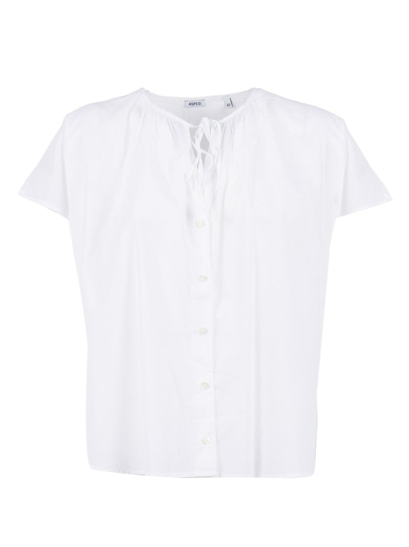 Aspesi Short Sleeve Tied Gathered Blouse