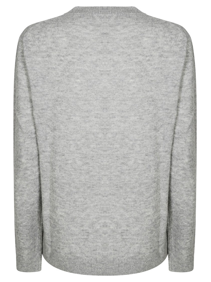 Daniele Fiesoli Light Grey Boucle Knit Sweater With Classic Crew Neckline