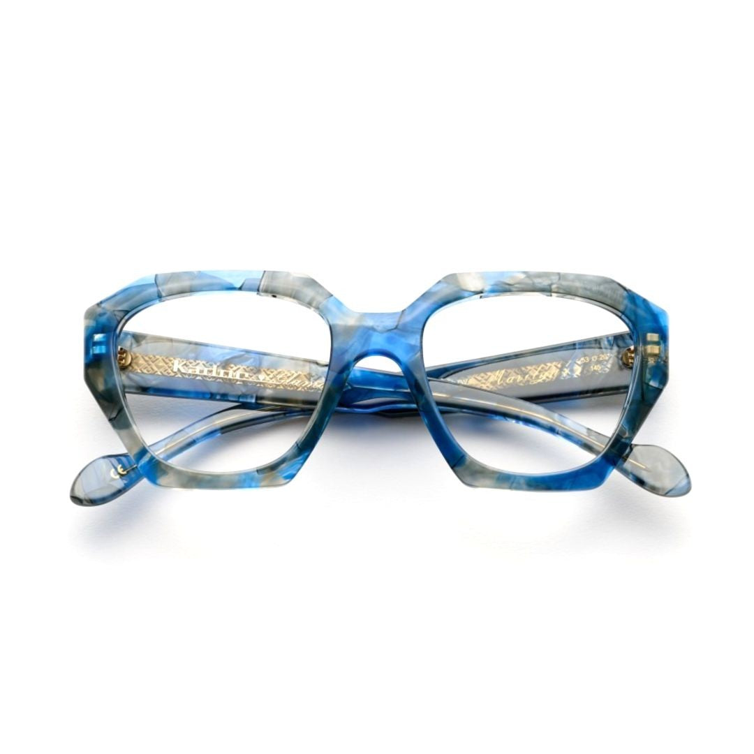 Kador Marilyn/K-V Bold Geometric Frame Eyeglasses With Marbled Pattern
