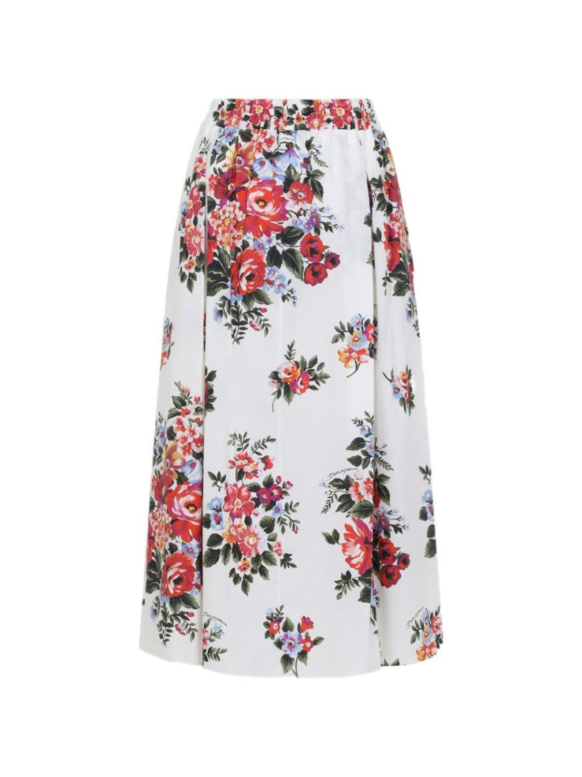 Dolce & Gabbana Knee-Length Floral Print Skirt With Gathered Waistband