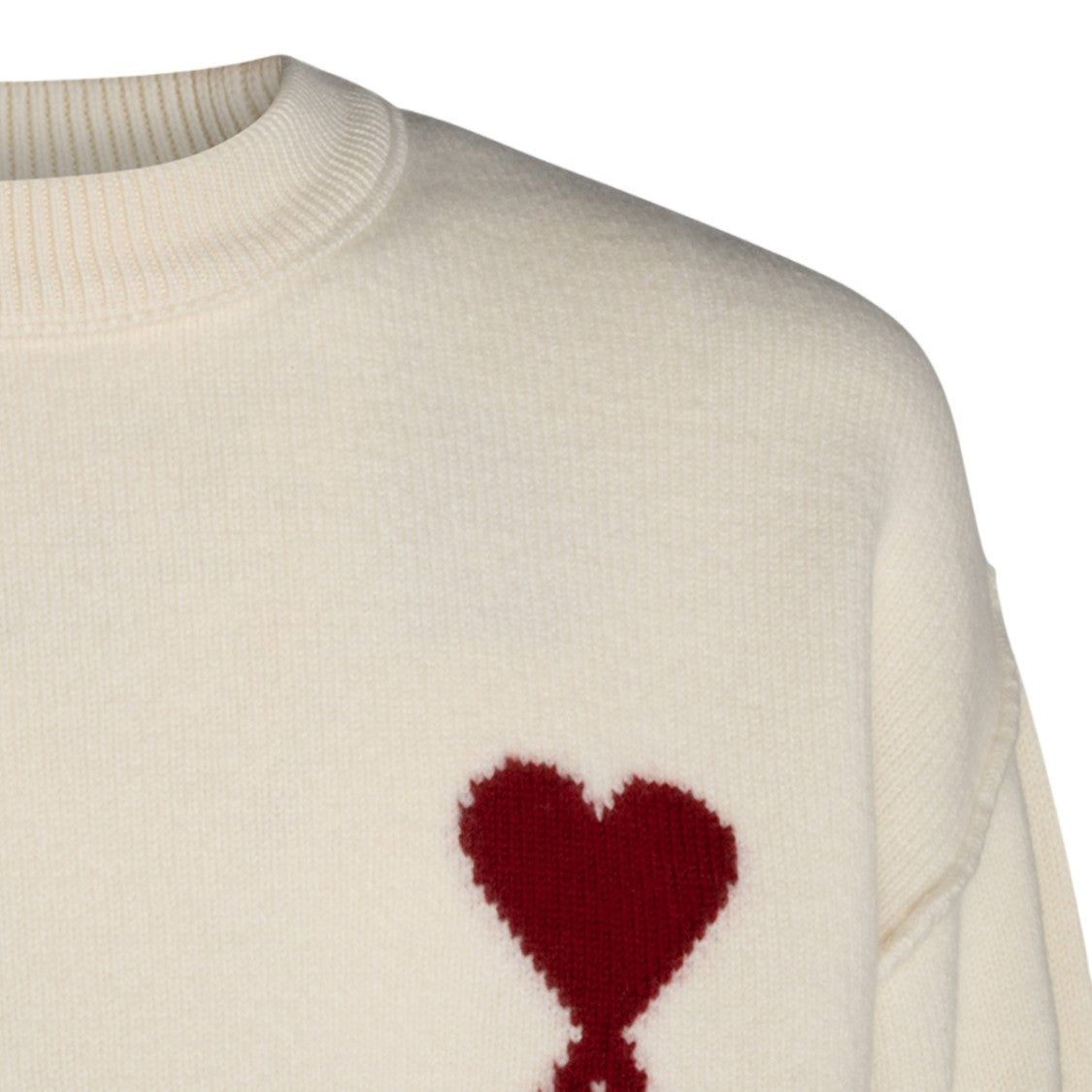 Ami Paris Off-White Knit Sweater With Heart Emblem