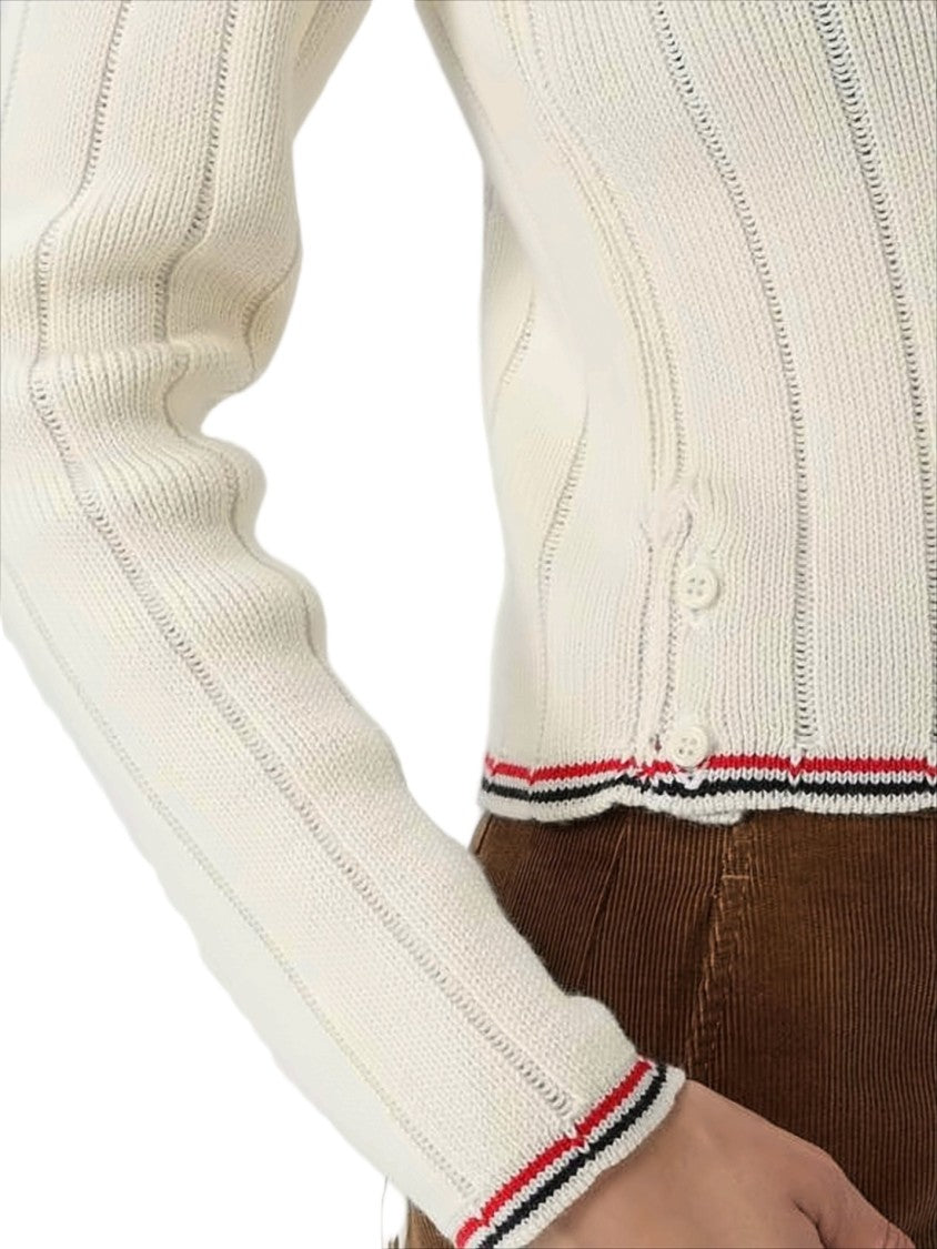 Thom Browne Cropped Ribbed Knit Sweater With Tricolor Details