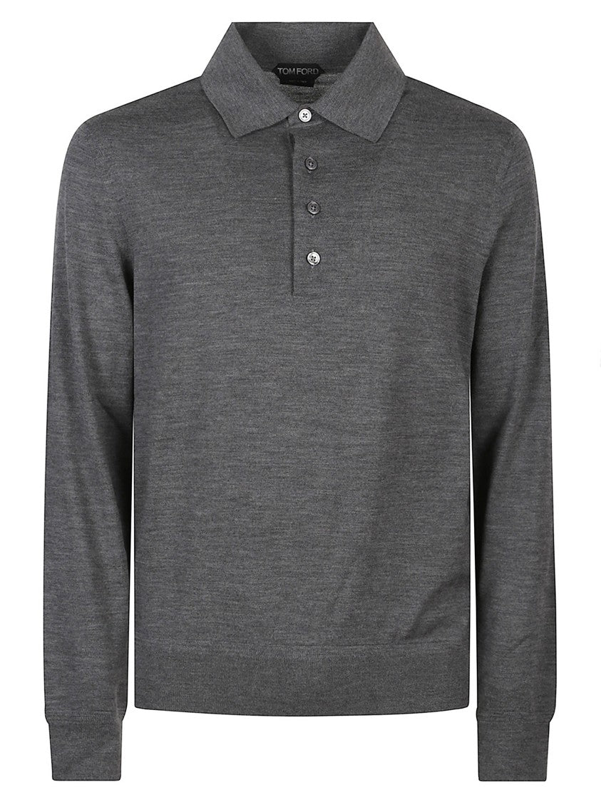 Tom Ford Grey Long-Sleeved Polo Shirt With Classic Collar And Refined Trim