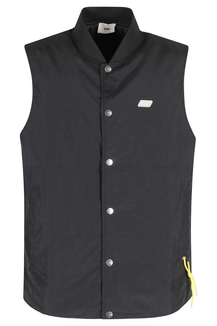 Autry Black Bomber-Neck Drawstring Polyamide Vest
