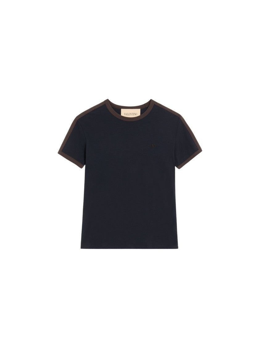 Valentino Cotton T-Shirt With Contrasting Side Bands And Vlogo Embroidery