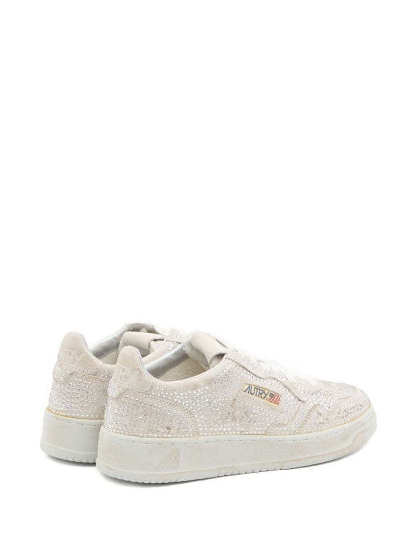 Autry Low-Top Vitello Leather Sneakers With Embellished Upper