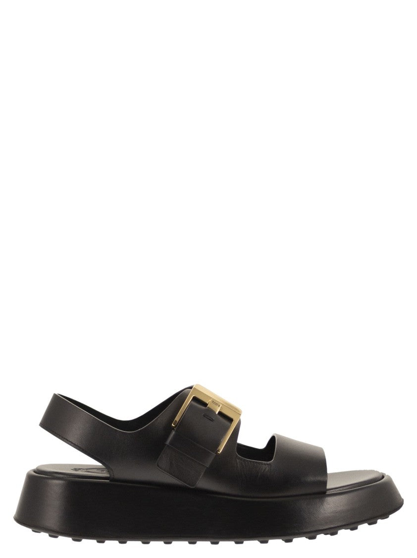 Tod's Calfskin Leather Sandal With Custom Metal Buckle