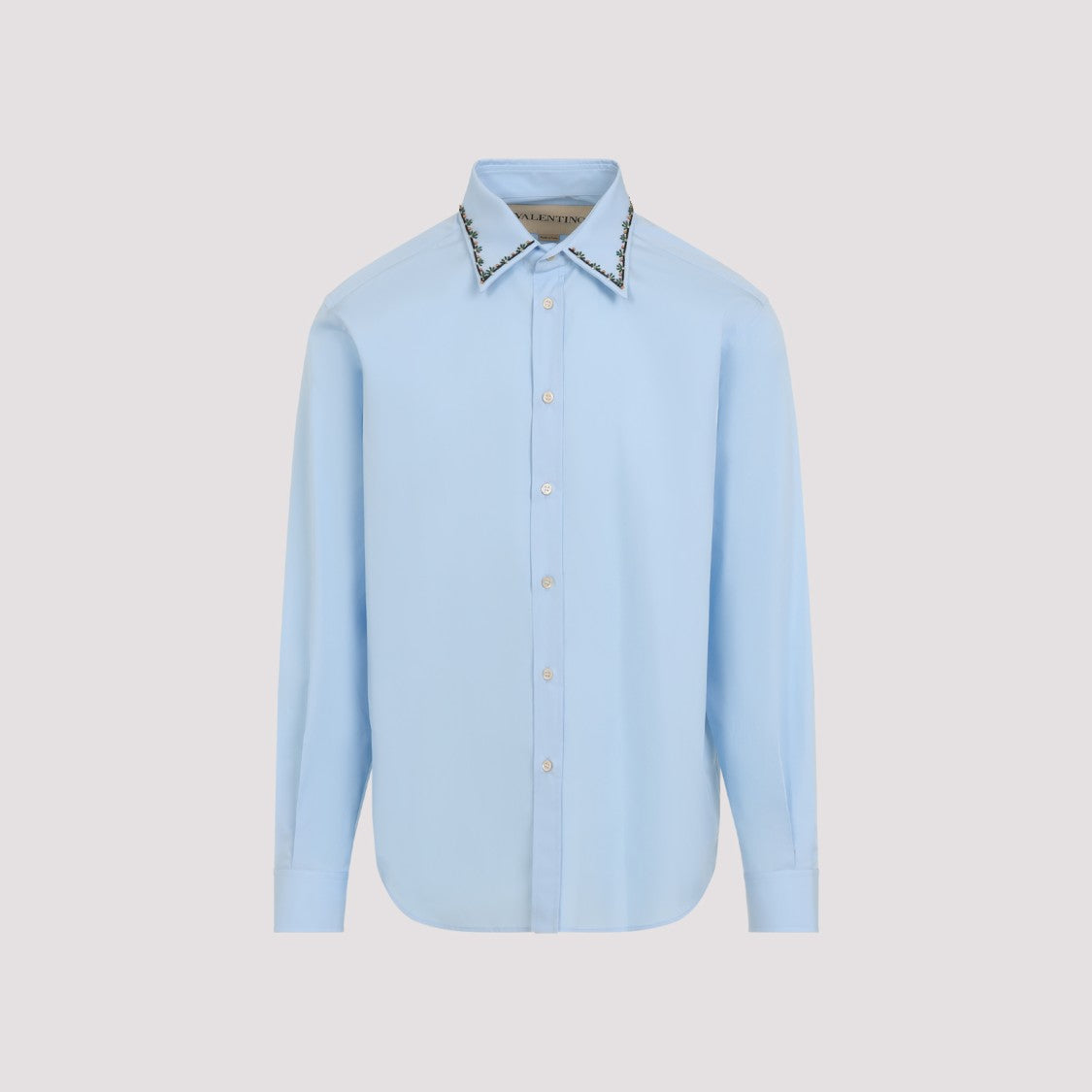 Valentino Light Blue Cotton Shirt With Mini-Bead Embroidery