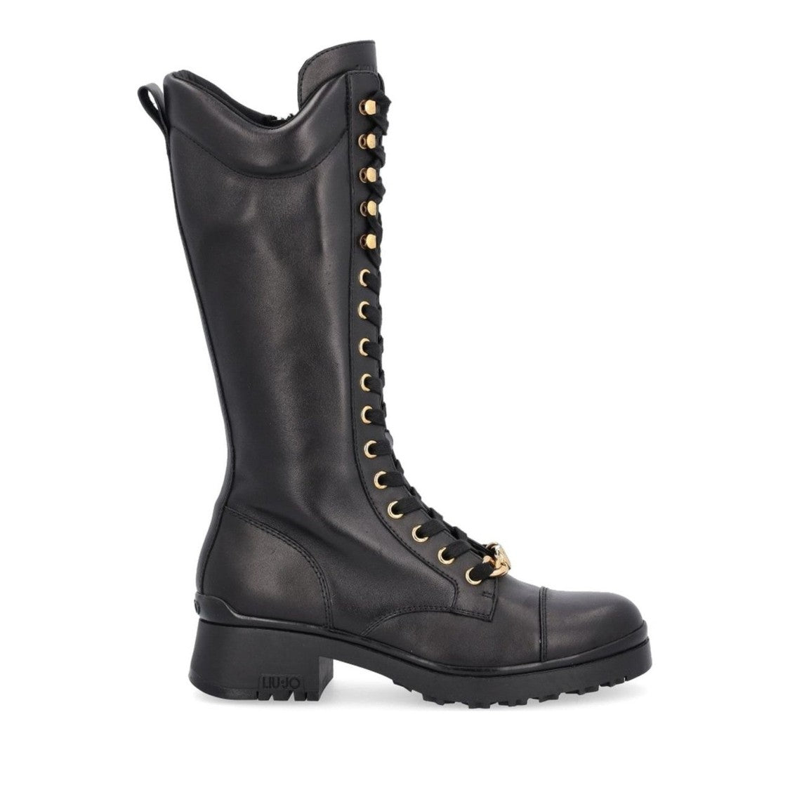 Liu Jo Black Nancy 54 Leather Lace-Up Gold Boots