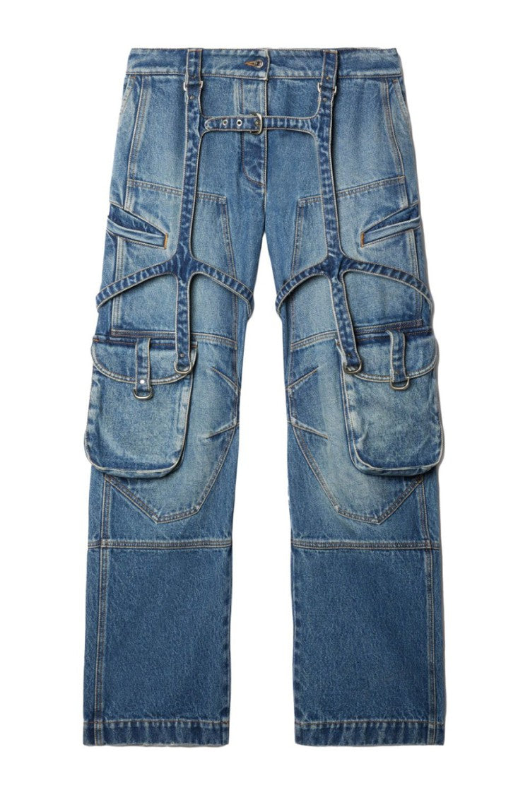 Off-White Blue Cargo Over Cotton Wide-Leg Jeans