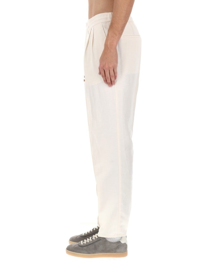 Brunello Cucinelli Pleated Drawstring Linen-Blend Straight-Leg Pants