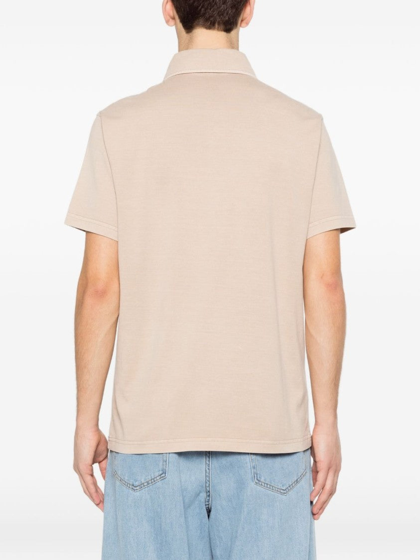 Fay Minimalist Beige Polo Shirt With Classic Collar And Logo Detail