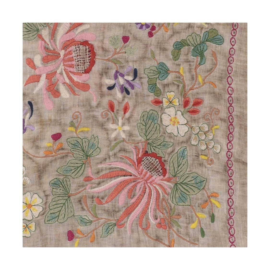 Faliero Sarti Rectangular Floral-Embroidered Cotton Blend Scarf