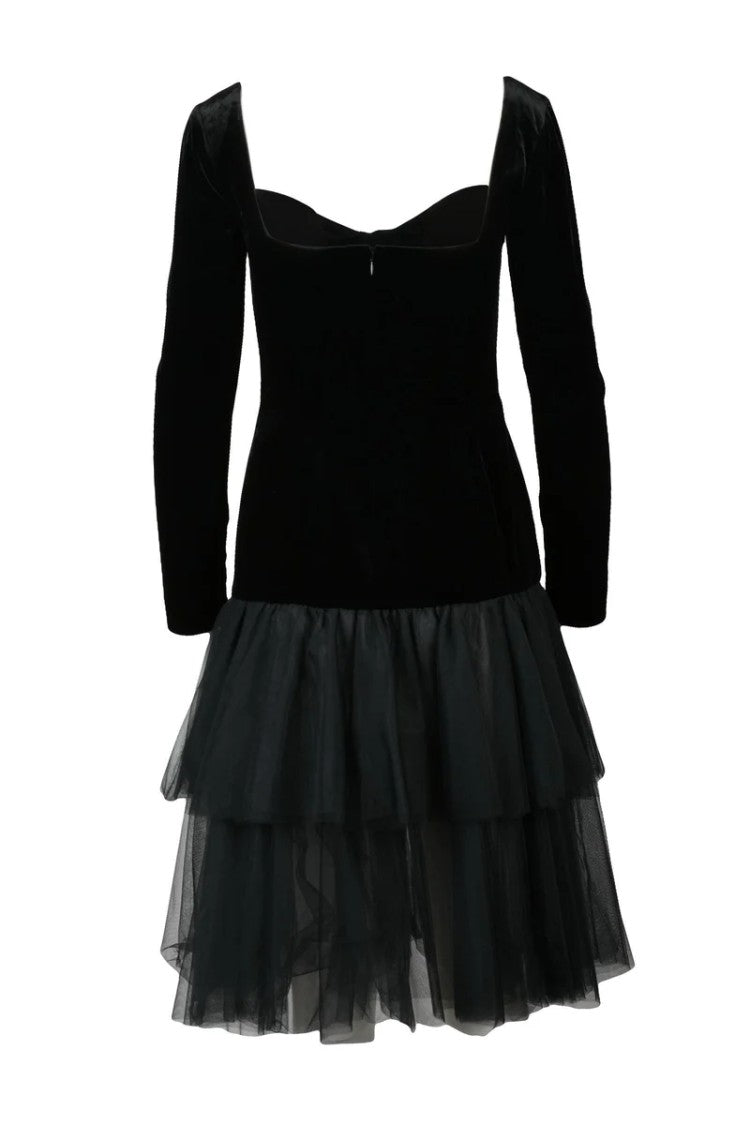 Alessandra Rich Velvet And Tulle Dress - Black