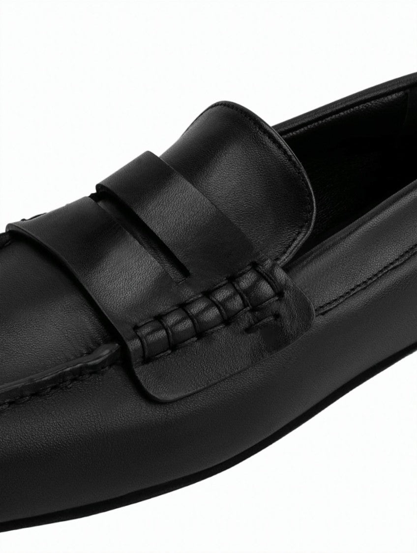 Poeve Finley Black Calfskin Square Toe Penny Loafers