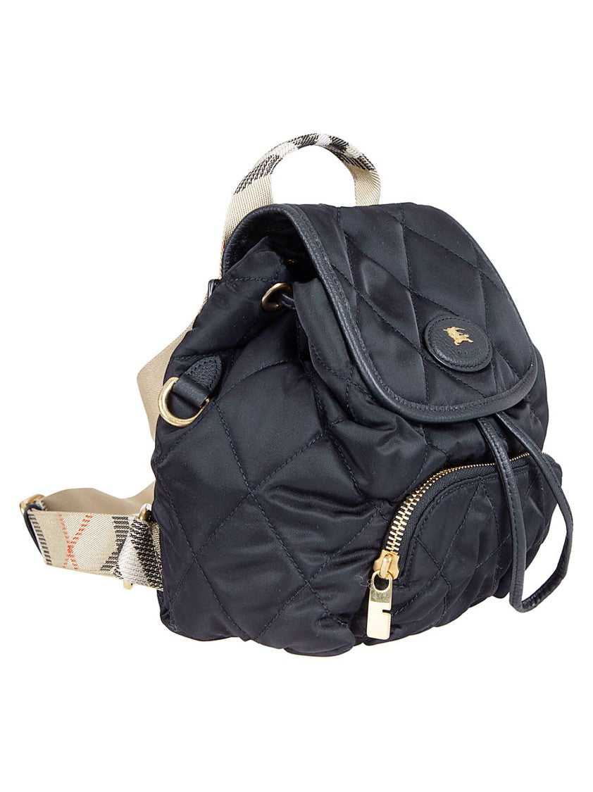 Burberry Quilted Black Nylon Backpack With Equestrian Emblem