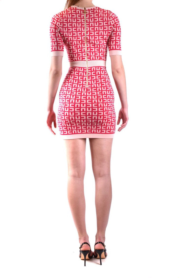 Elisabetta Franchi Red Monogram Pattern Mini Dress