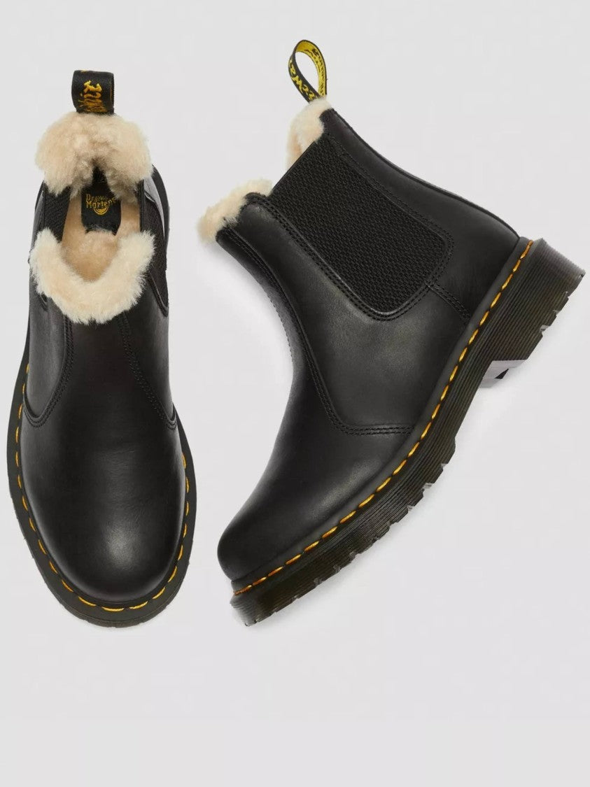 Dr. Martens 2976 Leonore Black Leather Shearling-Lined Ankle Boots