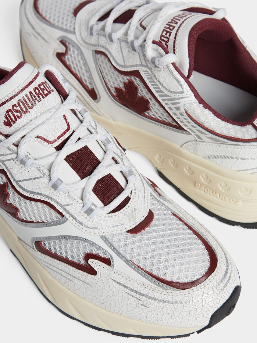 Dsquared2 White Burgundy Trimmed Maple Leaf Sneakers
