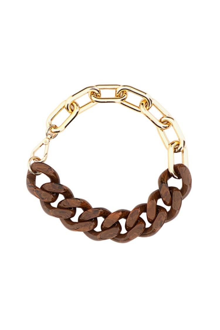 Plan C Brown Resin Toasted Marbled Chain Necklace