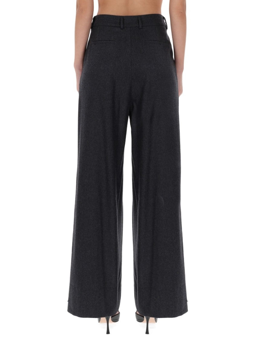 Pt Torino Grey Virgin Wool-Blend Wide-Leg Pants