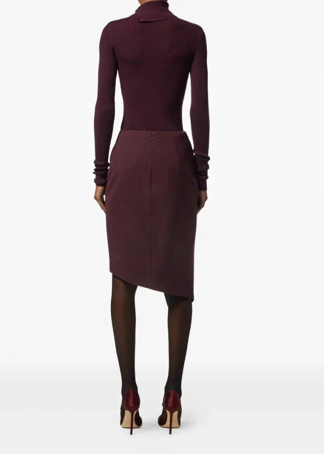 Elisabetta Franchi Burgundy Wraparound Skirt With Asymmetric Hem