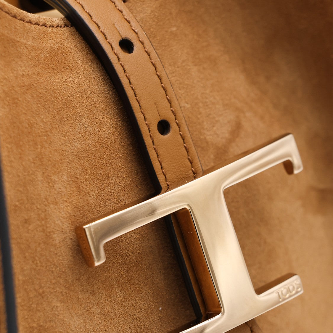 Tod's Structured Brown Suede Tote Bag With Metallic Detail
