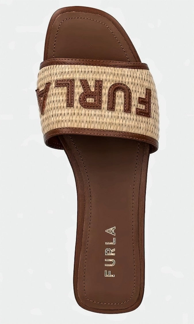Furla Rubber Sole Natural Leather Lined Flippers