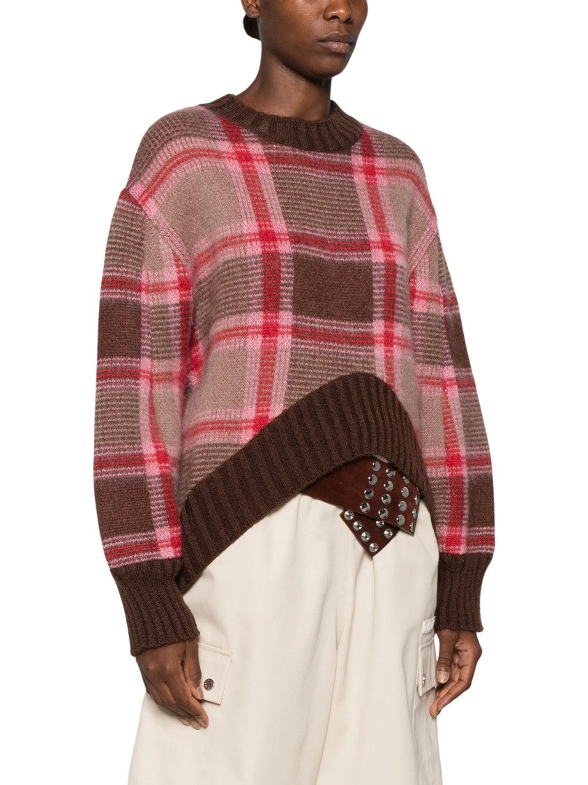 The Attico Plaid Curved-Hem Knit Sweater