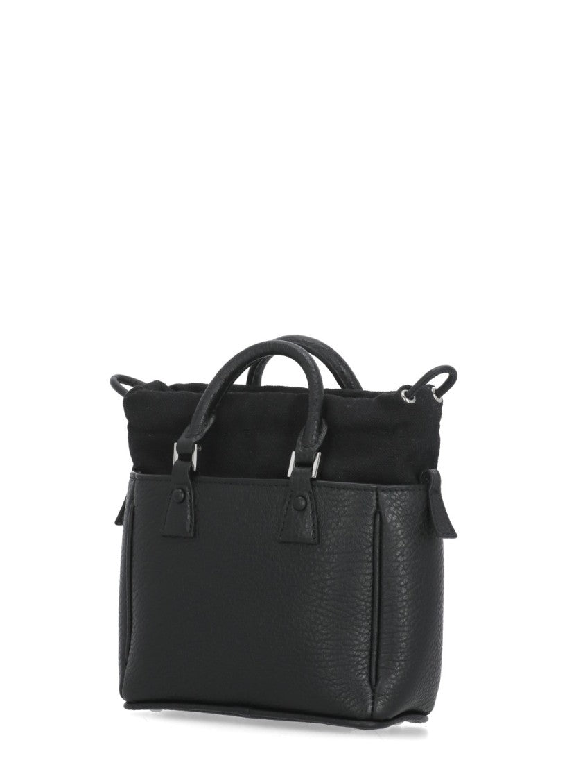 Maison Margiela Structured Rectangular Black Leather Hand Bag With Numeric Tab