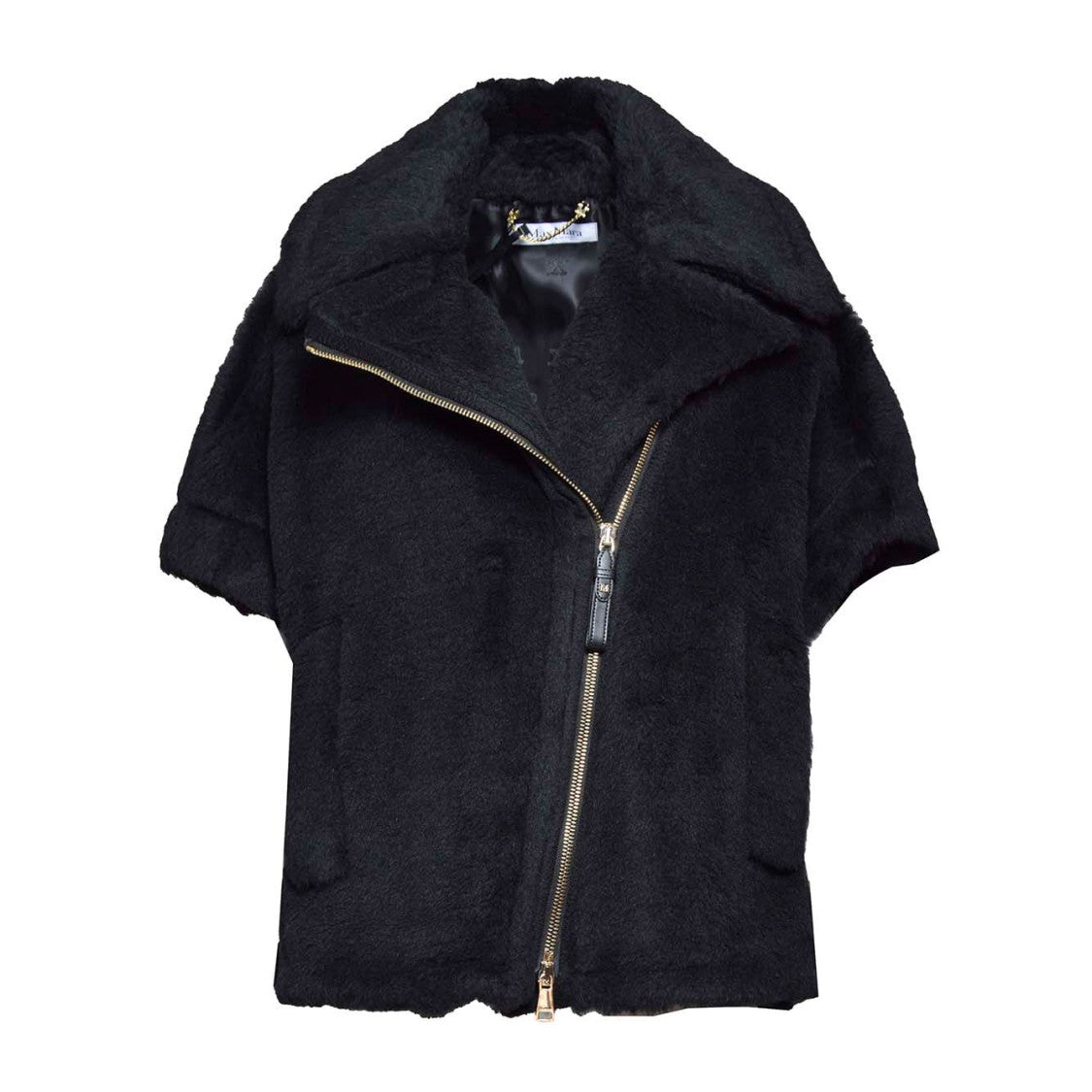Max Mara Newmanto1 Biker Cape In Black Teddy