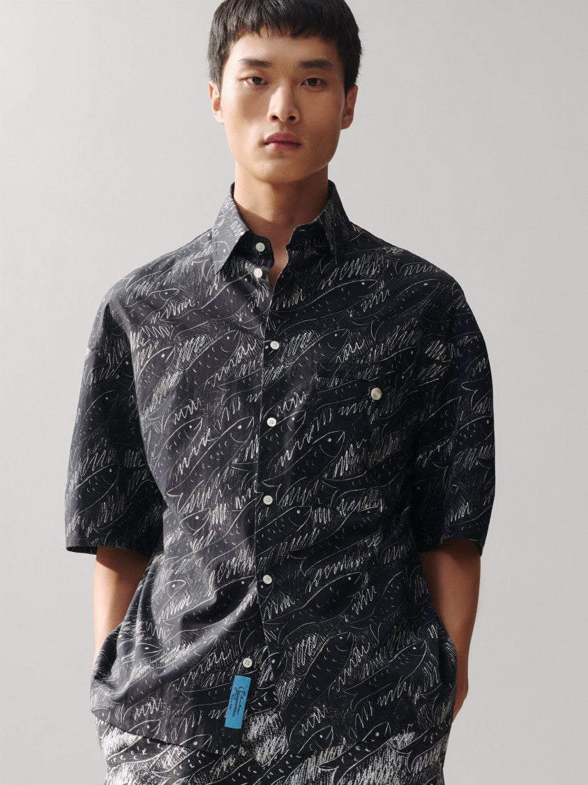 Jacquemus Relaxed Silk-Blend Abstract Fish Shirt