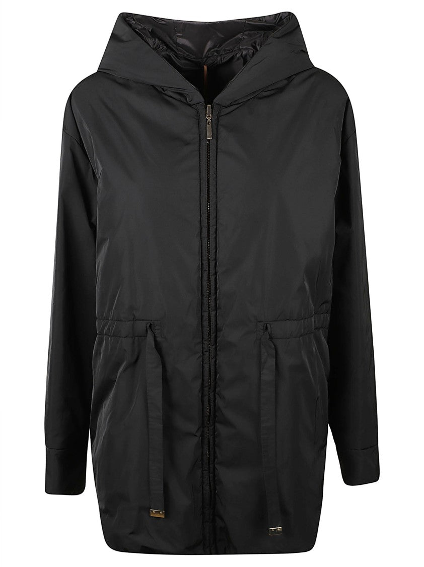 Max Mara Black Hooded Jacket With Zip Closure And Padded Texture