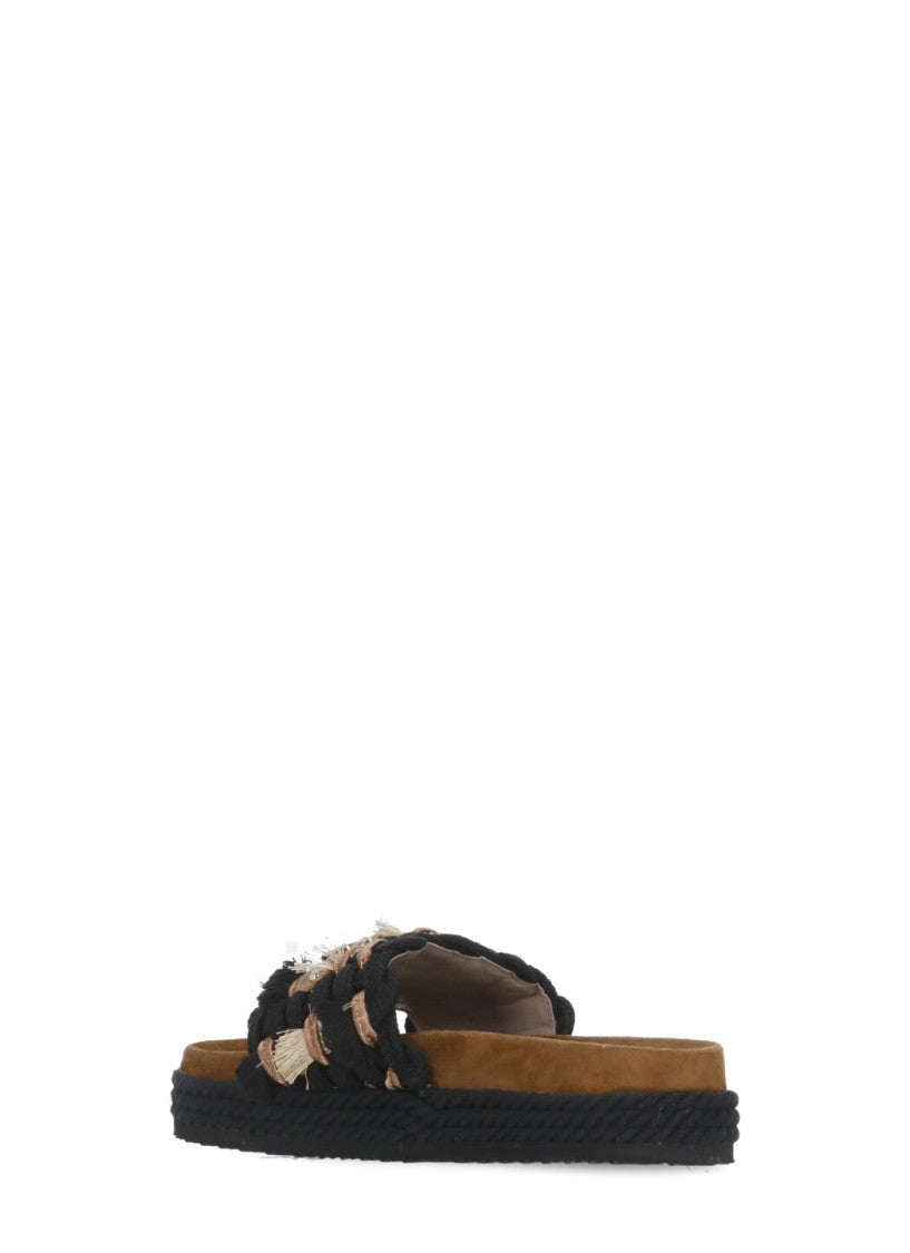 Mou Black Monoband Woven Band Fringes Sandals