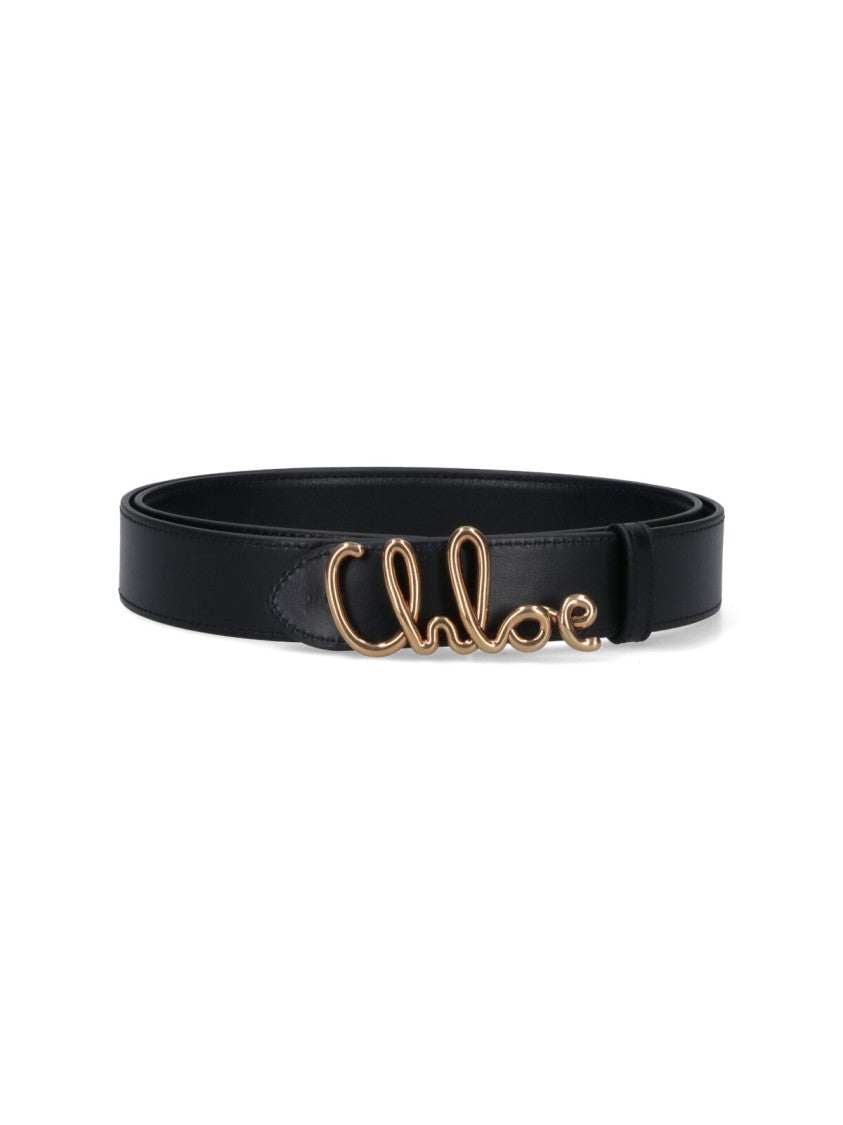 Chloé Black Iconic Leather Logo Belt