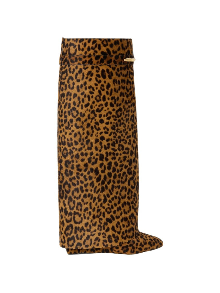 Givenchy Black Leopard Print Foldover Wedge Pony Hair Boots