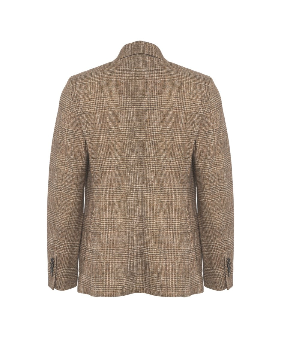 Circolo 1901 Textured Glencheck Double-Breasted Blazer With Notch Lapel