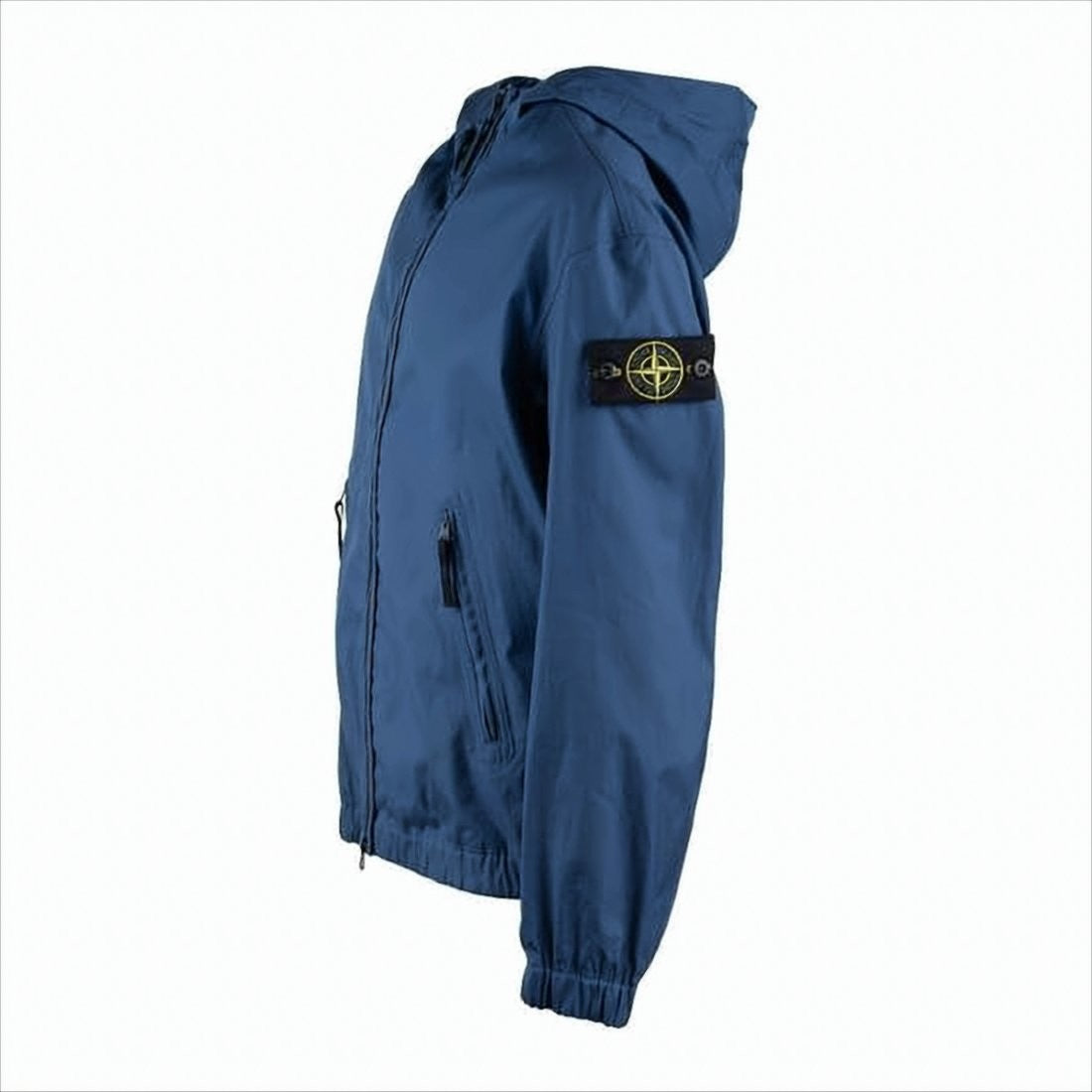 Stone Island Blue Hooded Jacket With Zipper And Distinctive Patch
